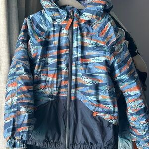 Patagonia Kids Blue and Orange Patterned Puffer Jacket